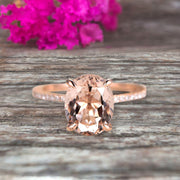 1.50 Carat Oval Cut Morganite Engagement Ring Bottom Diamond HALO Designed Bridal Ring Wedding Ring 10K Rose Gold Anniversary Gift