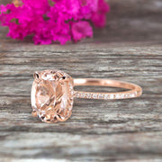 1.50 Carat Oval Cut Morganite Engagement Ring Bottom Diamond HALO Designed Bridal Ring Wedding Ring 10K Rose Gold Anniversary Gift