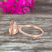 1.50 Carat Oval Cut Morganite Engagement Ring Bottom Diamond HALO Designed Bridal Ring Wedding Ring 10K Rose Gold Anniversary Gift