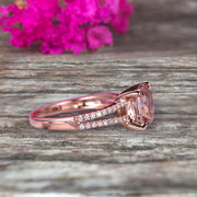 Cushion Cut 1.25 Carat Morganite Engagement Ring Promise Ring 10k Rose Gold Stacking Band Art Deco Anniversary Gift