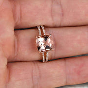 Cushion Cut 1.25 Carat Morganite Engagement Ring Promise Ring 10k Rose Gold Stacking Band Art Deco Anniversary Gift