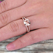 Cushion Cut 1.25 Carat Morganite Engagement Ring Promise Ring 10k Rose Gold Stacking Band Art Deco Anniversary Gift