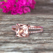 Cushion Cut 1.25 Carat Morganite Engagement Ring Promise Ring 10k Rose Gold Stacking Band Art Deco Anniversary Gift