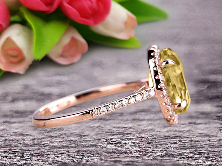 Oval Cut Champagne Diamond Moissanite Engagement Ring 1.50 Carat Solid 10k Rose Gold Wedding Ring Promise Ring for Bride Halo Design