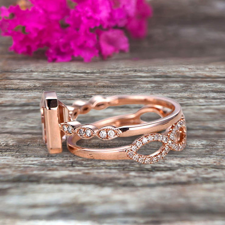 Glaring 1.50 Carat Morganite Engagement Ring Solid 10k Rose Gold Promise Ring for bride loop curved Wedding Band Custom Made Sparkling Jewelry