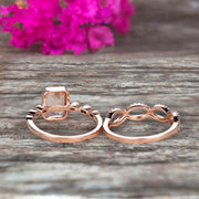 Glaring 1.50 Carat Morganite Engagement Ring Solid 10k Rose Gold Promise Ring for bride loop curved Wedding Band Custom Made Sparkling Jewelry