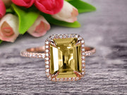 Flaming Emerald Cut 1.50 Carat Champagne Diamond Moissanite Engagement Ring Wedding Ring Solid 10k Rose Gold Promise Ring Custom Made Sparkling Jewelry Halo Art Deco