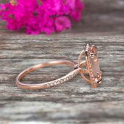 Flaming Emerald Cut 1.50 Carat Morganite Engagement Ring Wedding Ring Solid 10k Rose Gold Promise Ring Custom Made Sparkling Jewelry Halo Art Deco