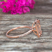 Flaming Emerald Cut 1.50 Carat Morganite Engagement Ring Wedding Ring Solid 10k Rose Gold Promise Ring Custom Made Sparkling Jewelry Halo Art Deco