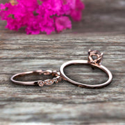 Morganite Engagement Ring Set Handmade Solid 10k Rose gold 1.25 Carat Pear Shape Gemstone Promise Ring Bridal Ring set Wow Sparkling