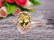 Pear Shape 1.50 Carat Champagne Diamond Moissanite Engagement Ring On 10k Rose Gold Wedding Ring Promise Ring Art Deco Glaring Jewelry Anniversary Gift