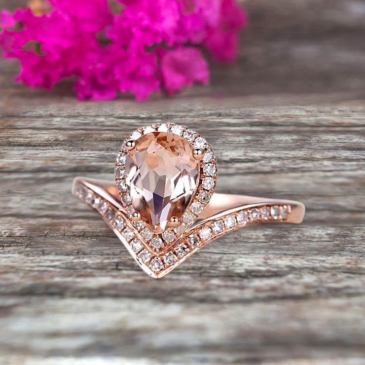 Pear Shape 1.50 Carat Morganite Engagement Ring On 10k Rose Gold Wedding Ring Promise Ring Art Deco Glaring Jewelry Anniversary Gift