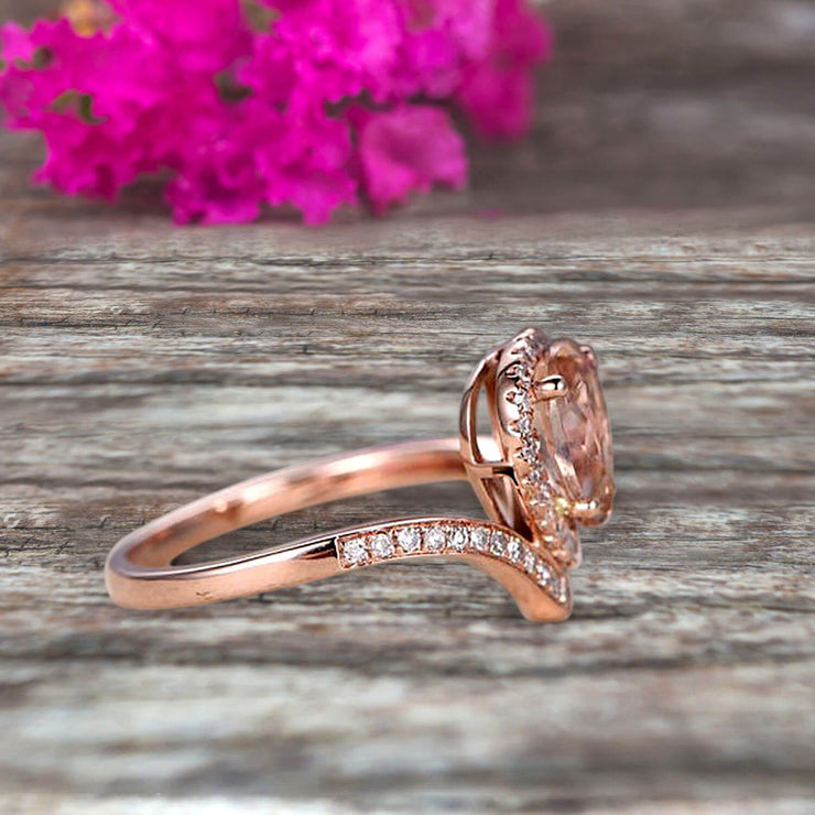 Pear Shape 1.50 Carat Morganite Engagement Ring On 10k Rose Gold Wedding Ring Promise Ring Art Deco Glaring Jewelry Anniversary Gift