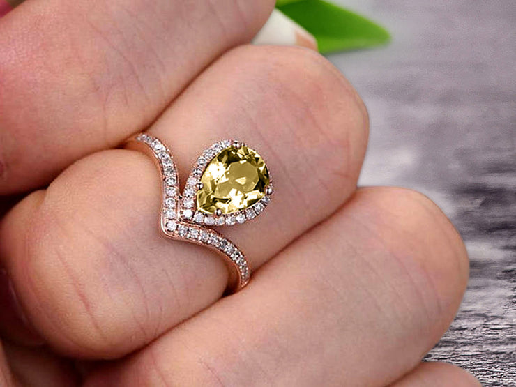 Pear Shape 1.50 Carat Champagne Diamond Moissanite Engagement Ring On 10k Rose Gold Wedding Ring Promise Ring Art Deco Glaring Jewelry Anniversary Gift