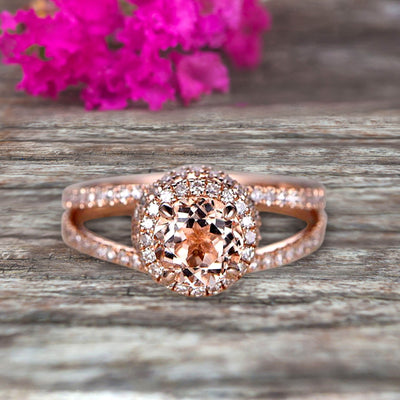 Unique Double Halo Design Round Cut 1.75 Carat Morganite Engagement Ring Promise Ring for Bride Aniversary Ring On 10k Rose Gold Custom Made Glaring Jewelry