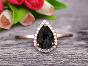 1.25 Carat Pear Shape Gemstone Pink Black Diamond Moissanite Engagement Ring Handmade Solid 10k Rose Gold Promise Ring Anniversary Ring Halo Surprisingly Ring