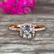 Cushion Cut 10k Rose Gold 1.5 Carat Aquamarine Engagement Ring 