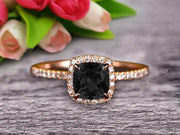 Cushion Cut 10k Rose Gold 1.5 Carat Black Diamond Moissanite Engagement Ring 