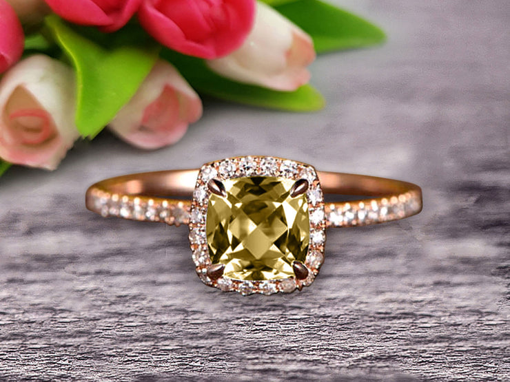 Cushion Cut 10k Rose Gold 1.5 Carat Champagne Diamond Moissanite Engagement Ring 