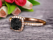 Cushion Cut 10k Rose Gold 1.5 Carat Black Diamond Moissanite Engagement Ring 