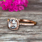 Cushion Cut 10k Rose Gold 1.5 Carat Aquamarine Engagement Ring 