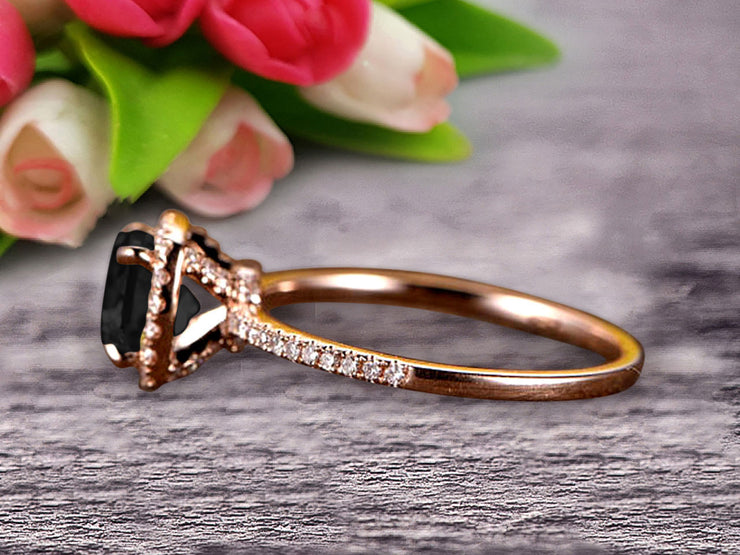 Cushion Cut 10k Rose Gold 1.5 Carat Black Diamond Moissanite Engagement Ring 