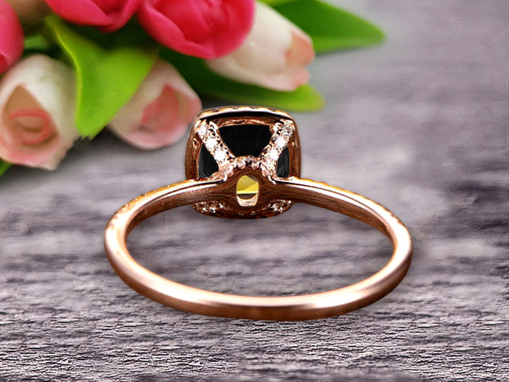 Cushion Cut 10k Rose Gold 1.5 Carat Black Diamond Moissanite Engagement Ring 