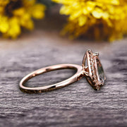 1.25 Carat Halo Pear Shape Morganite Engagement Ring Handmade Solid 10k Rose Gold Ring Solitaire Stacking Band Anniversary Ring