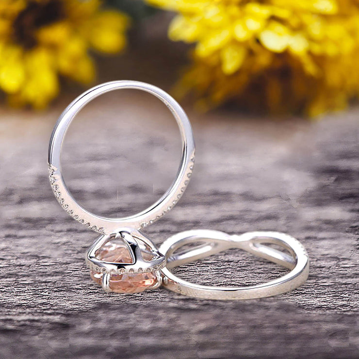 Bridal Set Tear Droped Morganite Engagement Ring 1.75 Carat Pear Shape Gemstone Wedding Set Anniversary Ring On 10k White Gold Shining Jewelry With Matching Band