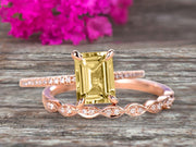 Emerald Cut 1.50 Carat Champagne Diamond Moissanite Engagement Ring On 10k Rose Gold Wedding Set Bridal Set Art Deco Gift For Her