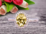 1.50 Carat Oval Cut Champagne Diamond Moissanite Halo Engagement Ring on 10k Rose Gold 