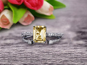 1.50 Carat Emerald Cut 10k White Gold Champagne Diamond Moissanite Engagement Ring Bridal Set