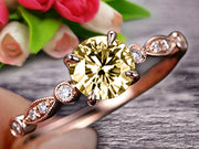 Champagne Diamond Moissanite Diamond Engagement ring Classic Vintage Style 1.25 Carat Art Deco ring on 10k Rose Gold