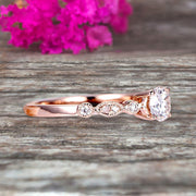 Moissanite Diamond Engagement ring Classic Vintage Style 1.25 Carat Art Deco ring on 10k Rose Gold