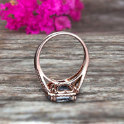 Cushion Cut Shank Promise Ring 1.50 Carat Blue Aquamarine Engagement Ring Anniversary Gift On 10k Rose Gold Art Deco Halo Design