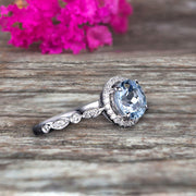 1.50 Carat Round Cut Aquamarine Engagement Ring On 10k White Gold Art Deco Anniversary Gift
