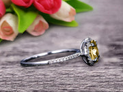 1.50 Carat Round Cut Champagne Diamond Moissanite Engagement Ring On 10k White Gold Art Deco Halo Designed