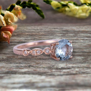 1.25 Carat Wedding Ring Aquamarine Engagement Ring Round Cut Art Deco 10k Rose Gold Anniversary Gift Personalized for Brides