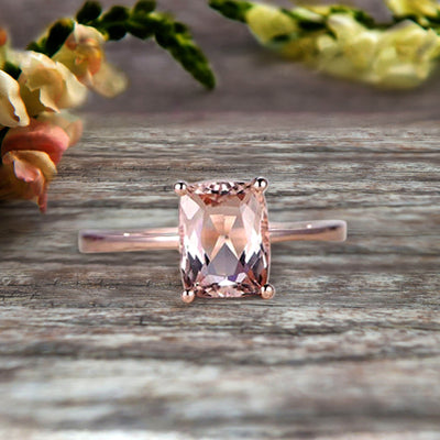 10K Rose Gold Cushion Cut Pink Morganite Engagement Ring Solitaire Promise Ring Anniversary Gift Personalized for Brides