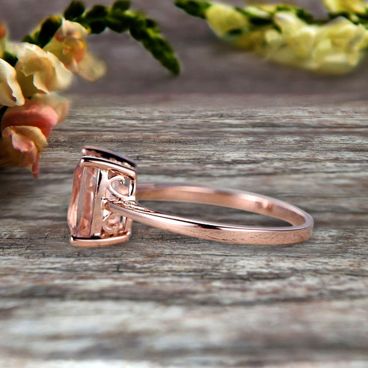 10K Rose Gold Cushion Cut Pink Morganite Engagement Ring Solitaire Promise Ring Anniversary Gift Personalized for Brides