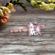 1.25 Carat Morganite Engagement Ring With Diamond in 10k Rose Gold Art Deco Princess Cut Pink Morganite Ring