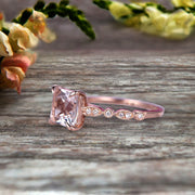 1.25 Carat Morganite Engagement Ring With Diamond in 10k Rose Gold Art Deco Princess Cut Pink Morganite Ring