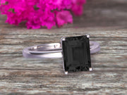 Emerald Cut 1 Carat Black Diamond Moissanite Engagement Ring Wedding Ring Promise Ring 10k White Gold Solitaire Anniversary Ring Personalized for Brides