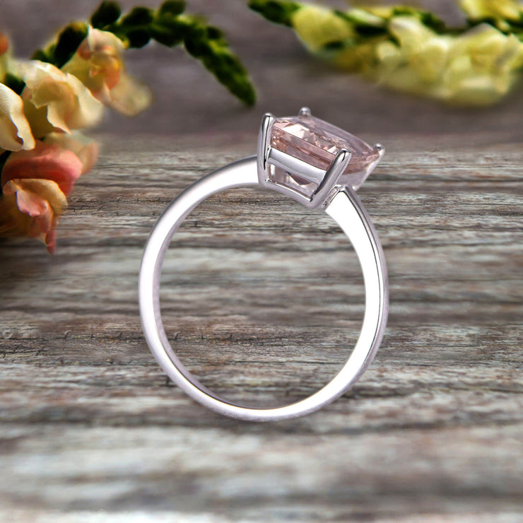 Emerald Cut 1 Carat Morganite Engagement Ring Wedding Ring Promise Ring 10k White Gold Solitaire Anniversary Ring Personalized for Brides