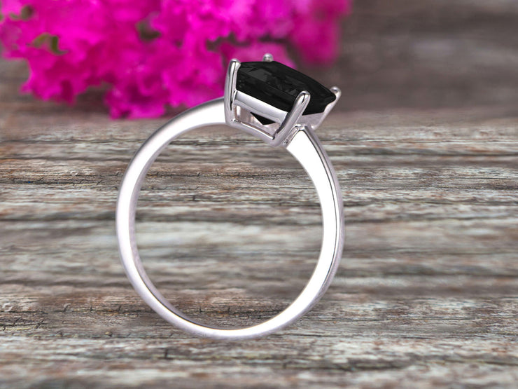 Emerald Cut 1 Carat Black Diamond Moissanite Engagement Ring Wedding Ring Promise Ring 10k White Gold Solitaire Anniversary Ring Personalized for Brides