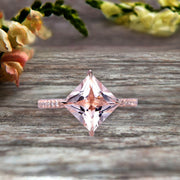Princess Cut Morganite Engagement Ring On 10k Rose Gold Wedding Ring Anniversary Ring Carat Weight 1.25 Unique Look Specialized for Brides