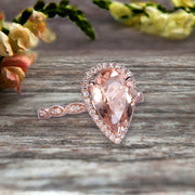 Milgrain Pear Shape 1.50 Carat Pink Morganite Engagement Ring 10k Rose Gold Morganite Ring Wedding Ring Art deco Antique style