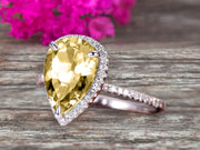 1.50 Carat Pear shaped Champagne Diamond Moissanite Engagement Ring 10k White Gold Halo setting