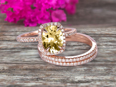 2 Carat Oval Cut Champagne Diamond Moissanite Engagement Ring 10k Rose Gold With Matching Band