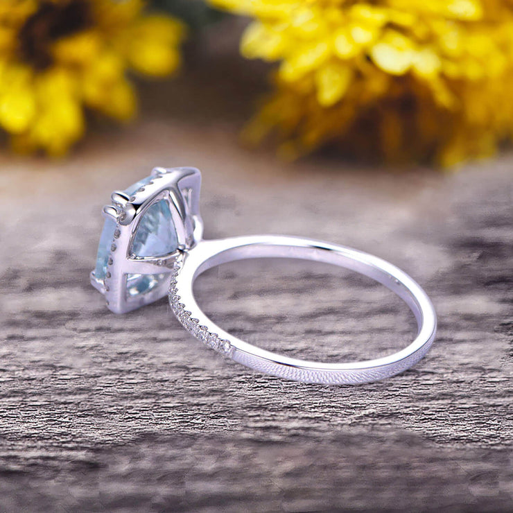 1.5 Carat Cushion Cut Aquamarine Engagement Ring on 10k White Gold 